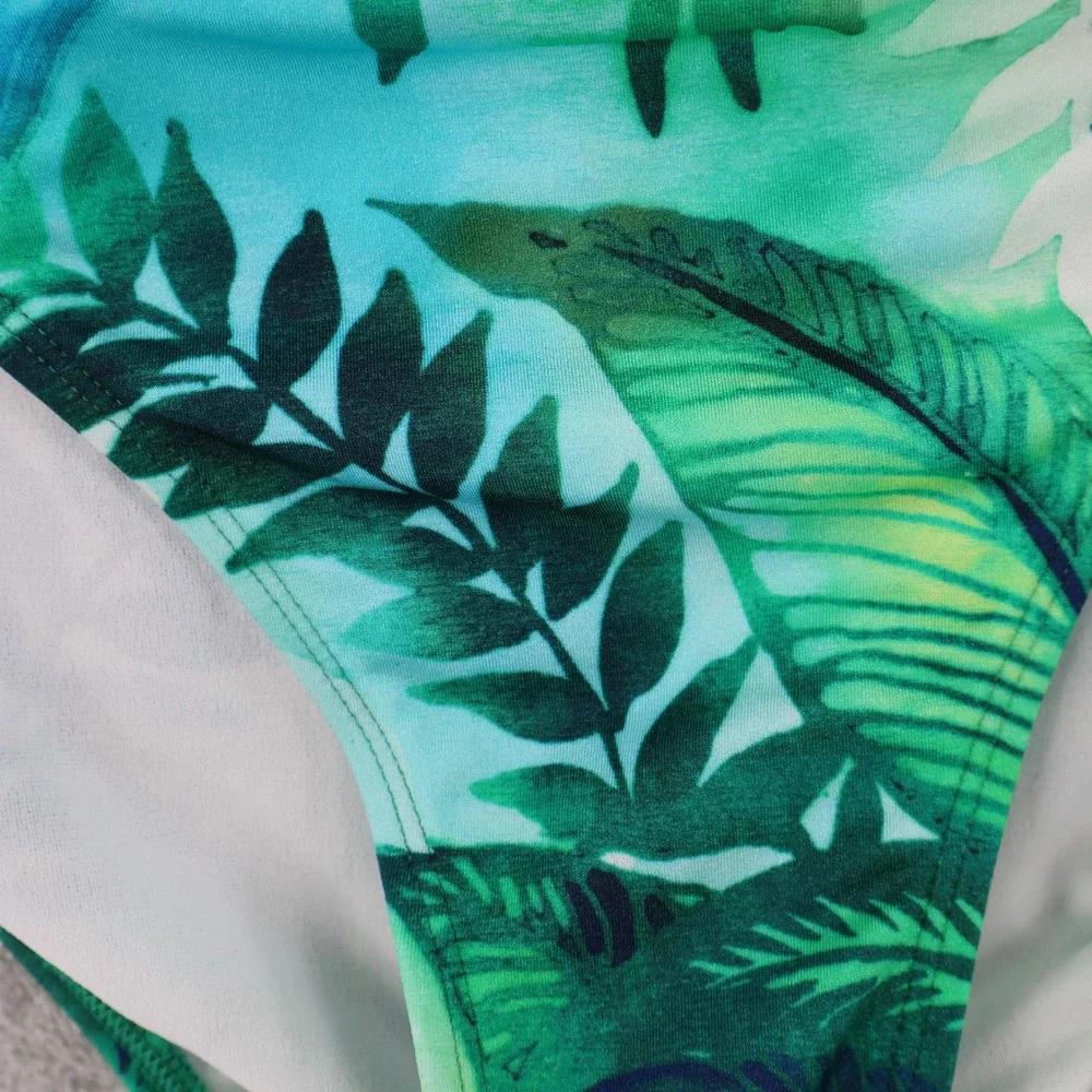 LRLRalph Lauren Twisted Bikini Bottom Women 6 Green Blue Tropical Palm Leaf‎ NWT